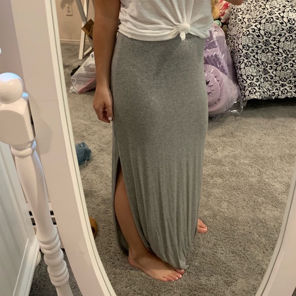Heather Grey Maxi Skirt With Slits - Picture 3 of 6